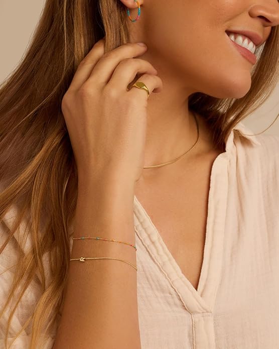 gorjana - Capri Bracelet 7 inches - 18k Gold-Plated - Vibrant Color Options - Hand-Painted Enamel Beads- Adjustable Fit - Versatile Layering, Spring Ring Closure