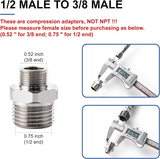 1/2 to 3/8 Water Line Adapter, Male to Male Reducer Faucet Adapter, 4 Pack | - Image 3