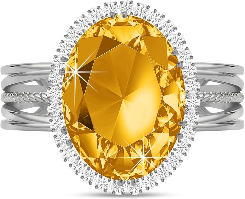 Linawe Birthstone Chunky Adjustable Rings for Women, Gold/Silver/Rose Gold Statement Rings, Imitation Diamond Fake Gemstone Crystal Cocktail Ring, Cubic Zirconia Costume Jewelry