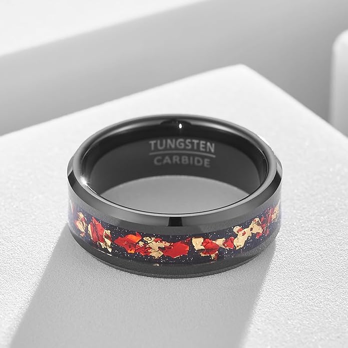 | Nebula Inlay Band - 8mm Wide Black Tungsten Ring with Cosmic Art | Wedding & Unique Statement