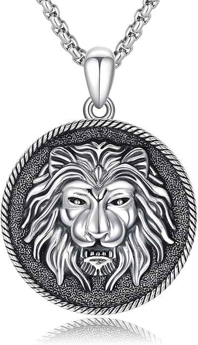 Cuoka Lion Necklace for Men Women S925 Sterling Silver King Retro Punk Gothic Hip Hop Rock Animal Lion Head Pendant Charm Jewelry Chain Necklace Viking Protection Amulet Necklaces