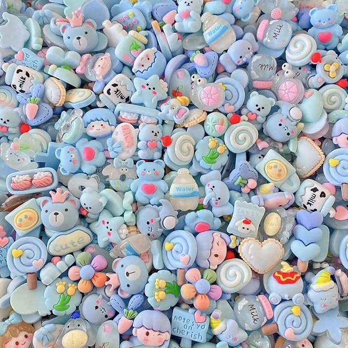 50pcs Cute Slime Charms Mixed Set Resin Flatback for DIY Craft Making and Ornament Scrapbooking Beads Assorted Candy Fruit Cake Resin Ornament Kit Making Supplies