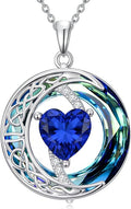 Valentines Day Gifts for Women, Birthstone Necklace for Women, Celtic Moon Pendant Blue Crystal Necklace Heart Jewelry Anniversary Jewelry Gift for Daughter Wife Mother Sister