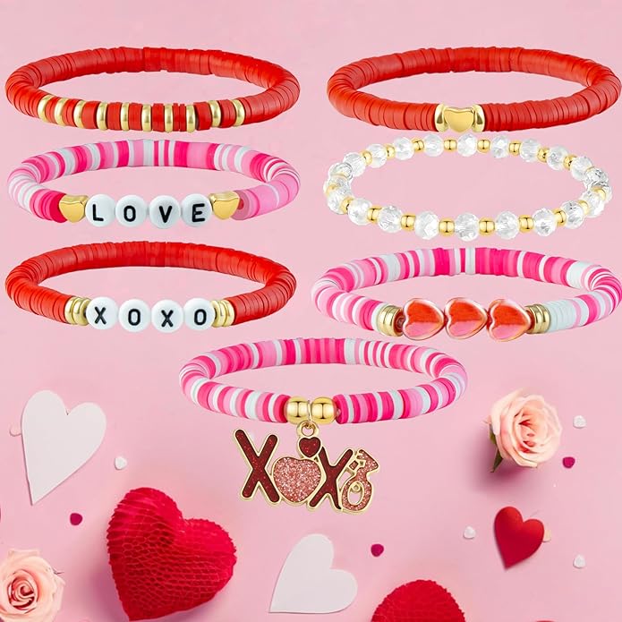 Friendship Beaded Bracelets for Women, Stackable Colorful Surfer Boho Clay Bead Stretch Bracelets