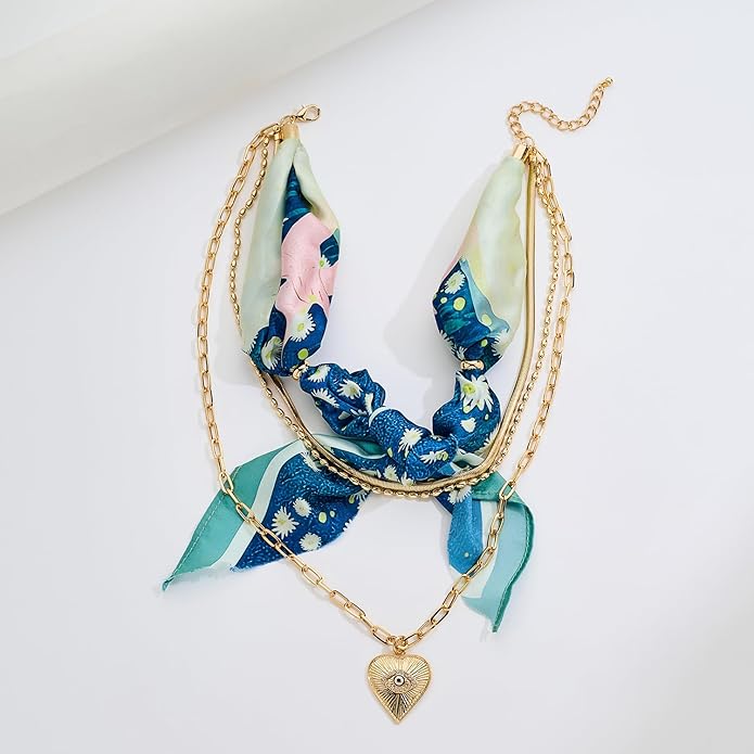 LILIE&WHITE Gold Charms Necklace for Women Bandana Necklace with Colorful Charms Necklaces Beach Jewelry Gift