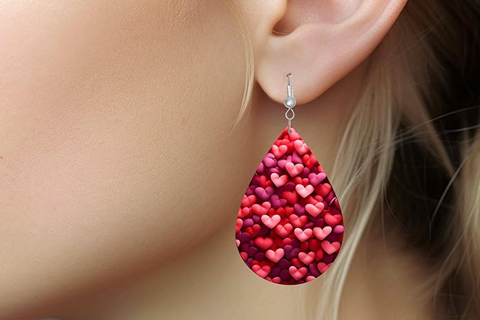 Teardrop Wood Earrings Light Weight Printed Image Dangle Jewelry, Fun and Funky