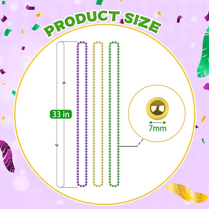 ZYFLSQ 100PCS Mardi Gras Beads, 33" 7mm Mardi Gras Beads Bulk, Metallic Mardi Gras Beads Necklaces, Mardi Gras Parade Throws Costume Accessories, Carnival Party Favors Decorations (Purple Green Gold)
