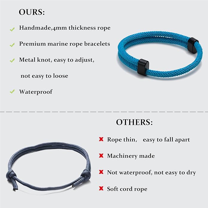 TempBeau Nautical Braided Rope Bracelets Set - 6 Pcs Adjustable Braided Cord Bracelet, Handmade Navy Marine String Bracelet with Metal Knot, Men Women Braided Bracelets Gifts