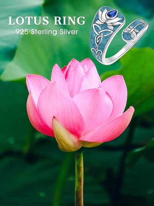 Midari Sun and Moon/Bee/Celtic/Life of Tree/Lotus Spoon Ring for Women 925 Sterling Silver Adjustable Ring Open Ring for Women Men Halloween Birthday Gift
