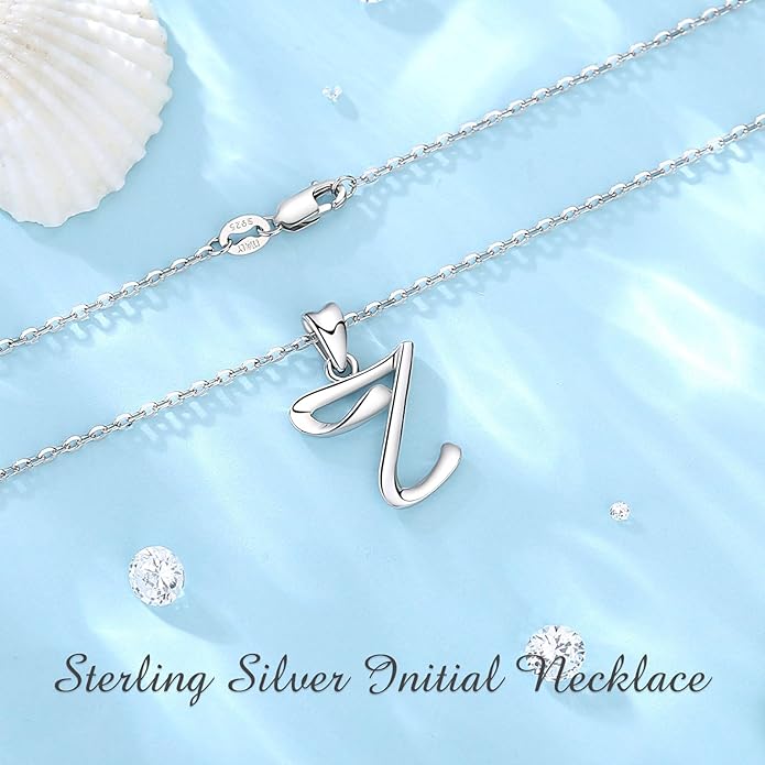 EUDORA Sterling Silver Initial Necklaces for Women, Classic 26 Letter Neckless Gifts for Girls, Sister, Mother Daughter, 18 inch Chain
