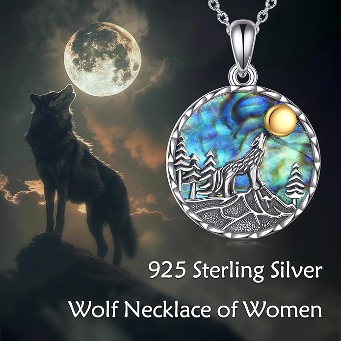 YFN Wolf Necklace Gifts for Men Women Sterling Silver Opal Moon Wolfs Jewelry Birthday 18+2"