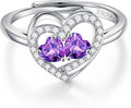 Iefil Adjustable Ring for Women - 925 Sterling Silver Double Birthstone Rings, Anniversary Birthday Gifts for Women Wife Her