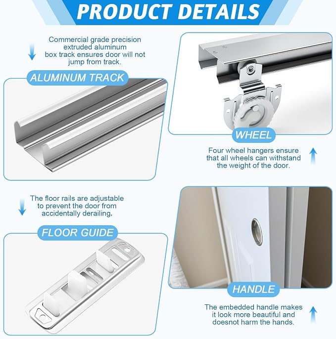 Therwen 1 Set 72 Inch/6 ft By-Pass Sliding Closet Track and Hardware Kit - Image 3