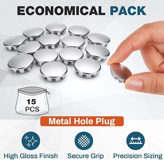 Hicarer 15 Pack Fit 5/8" Hole Metal Hole Plugs, Nickel-Plated Steel Snap-in - Image 6
