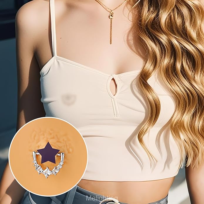 Melighting 14G Star Nipple Rings Steel 316L Nipple Piercing Jewelry Clear CZ Nipple Bars Clicker Nipple Barbell For Women Men 14mm
