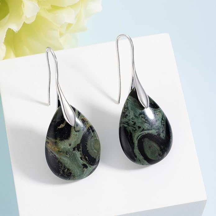 SELOVO Agate Teardrop Stone Grey Drop Earrings Fishhook Dangle Earrings for Women