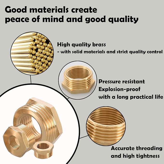 Brass Pipe Fitting Reducer Hex Bushing 1/4 NPT Male x 1/8 NPT Female Adapter - Image 5