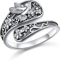 925 Sterling Silver Hummingbird/Sunflower Turquoise/Moonstone/Lily of the Valley Flower Spoon Ring Adjustable Open Ring Statement Thumb Ring Jewelry for Women