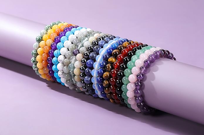 Jovivi Crystal Bracelets for Women Men - 8mm Handmade Natural Semi Precious Gemstone Beaded Bracelets, Round Stone Beads Stretch Bracelet, Healing Yoga Bracelets Jewelry Gifts