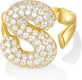 KissYan Bubble Initial Ring Valentines Day Gifts for Women, 14k Gold Plate Balloon Jumbo Letter Rings Open Adjustable Dainty Pave CZ Personalized Fashion Trendy Statement Jewelry