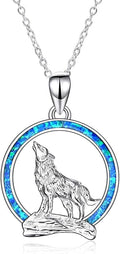 YFN Wolf Necklace Gifts for Men Women Sterling Silver Opal Moon Wolfs Jewelry Birthday 18+2"