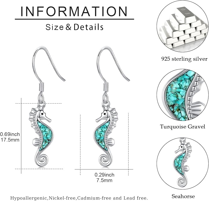 Ocean Earrings 925 Sterling Silver Turquoise Sea Animal Dangle Drop Earrings Beach Themed Jewelry Gifts for Women Girls