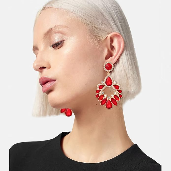 Fashion Rhinestone Statement Drop Dangle Earrings Large Colorful Crystal Chandelier Earrings for Women Bridal Wedding Party Prom