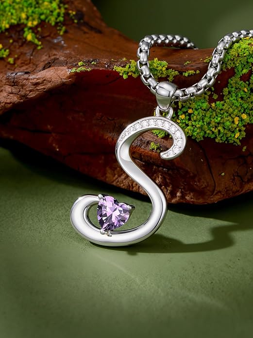 Valentines Day Gifts for Women Alphabet A to Z Initial Birthstone Pendant Necklaces for Women - 18k White Gold Plated Personalized Name Jewelry Valentine Mothers Day Birthday Gifts for Women Her Girlfriend