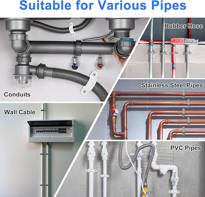 3/8 Inch PVC Pipe Strap, 2-Holes Conduit Pipe Clamps Plastic Pipe Supports - Image 6
