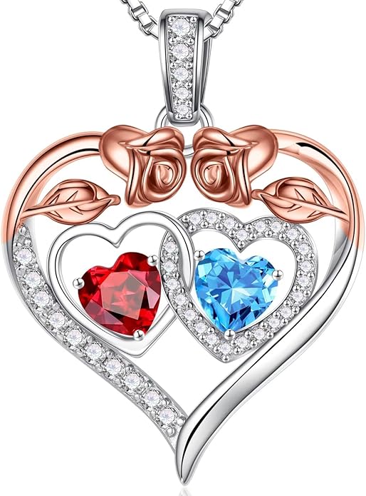 Iefil Valentines Day Gifts for Her - 925 Sterling Silver Rose Heart Necklaces for Women, Anniversary Birthday Gifts for Wife Girlfriend Mom