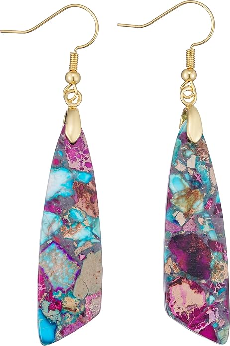 Boho Women Natural Stone Earrings Unique Healing Imperial Jasper Gemstone Energy Hypoallergenic Lightweight Dangle Drop Earrings Multiple Styles Earrings Jewelry for Birthday Party Gift