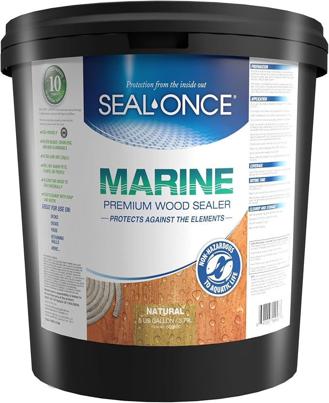 Seal-Once Marine Waterproof Wood Sealer and Stain, 5 Gallon | Waterproof Sealant by SEAL-ONCE