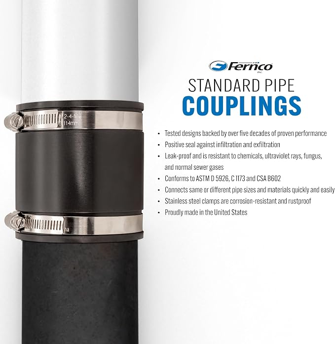Fernco 1056-22 Flexible Pipe Coupling 2” CI/Plastic/Steel to 2” CI/Plastic/Steel - Image 7