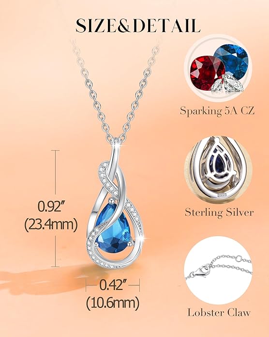 FANCIME TimelessTie Birthstone Necklace for Women White Gold Plated Sterling Silver Ribbon Design Jewelry Knot Pendant Fine Jewelry Gemstone Birthday Graduation Anniversary Valentines Day Gifts for Women Wife Mother Her