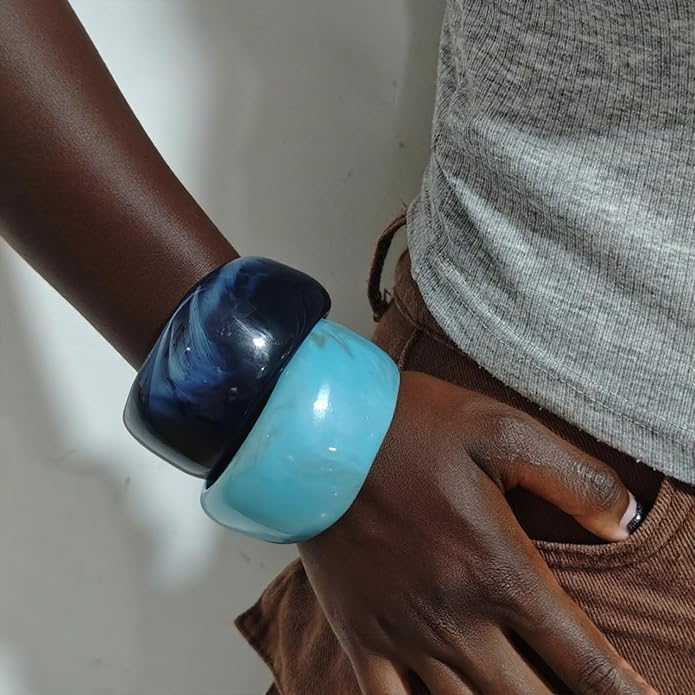 Acrylic Chunky Bangle Bracelets for Women, Irregular Acrylic Resin Bangle Geometric Cuff Wide Statement Jewelry Set