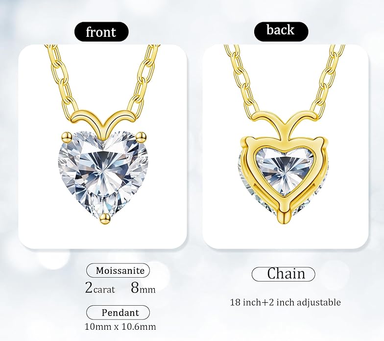 ForeverLove Heart Necklaces for Women, 4-2 Carats Heartshap Moissanite, Silver Pendant Jewelry, Anniversary Birthday Gifts for Wife, Girlfriend, Daughter, Mom