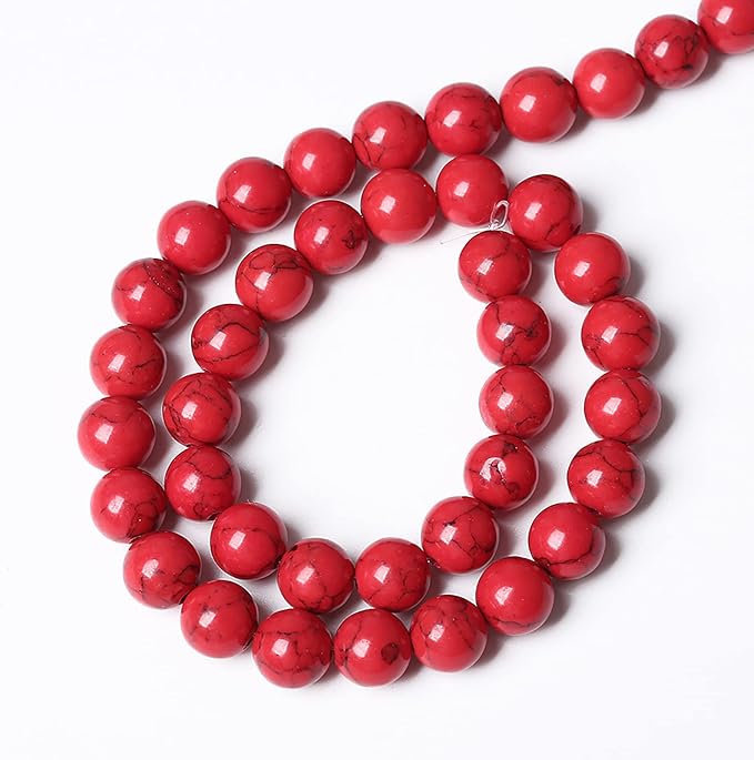 45pcs 8mm Natural Stone Beads Red Turquoise Gemstone Round Loose Beads for Jewelry Making Crystal Energy Stone Healing Power DIY Bracelets