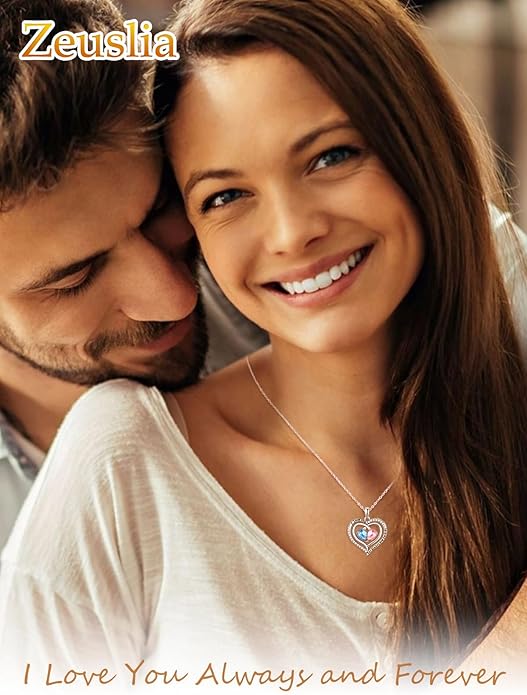Valentine's Day Gifts for Wife 925 Sterling Silver Double Birthstone Pendant Necklaces I Love You for Always and Forever Necklace Anniversary Birthday Gifts for Wife Girlfriend Mom Her