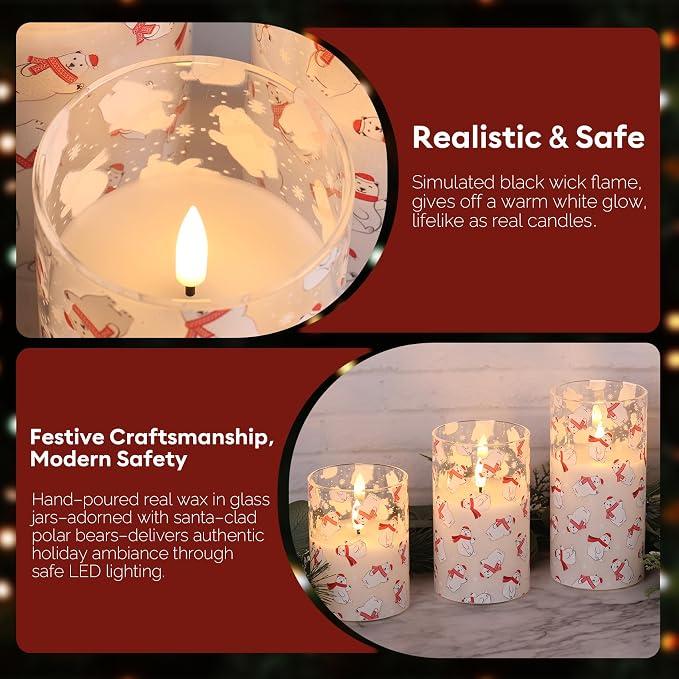 Christmas Glass Flameless Pillar Candles - Image 2