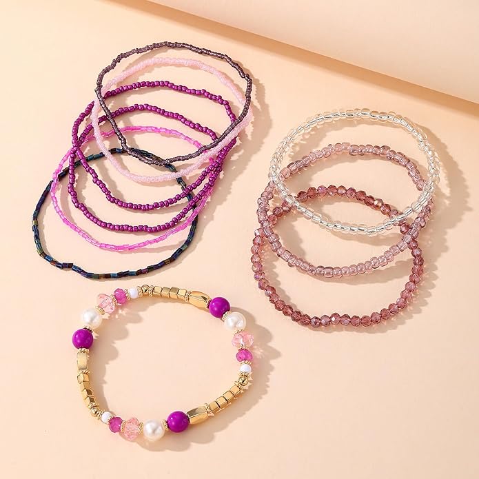MengPa Beaded Bracelets for Women Trendy Stacks Boho Bead Bracelet Pack Friendship Jewelry