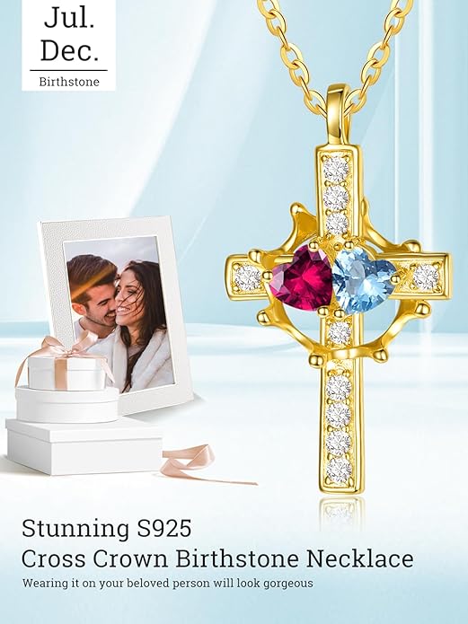Valentine's Day Gifts for Wife 925 Sterling Silver Double Birthstone Pendant Necklaces I Love You for Always and Forever Necklace Anniversary Birthday Gifts for Wife Girlfriend Mom Her
