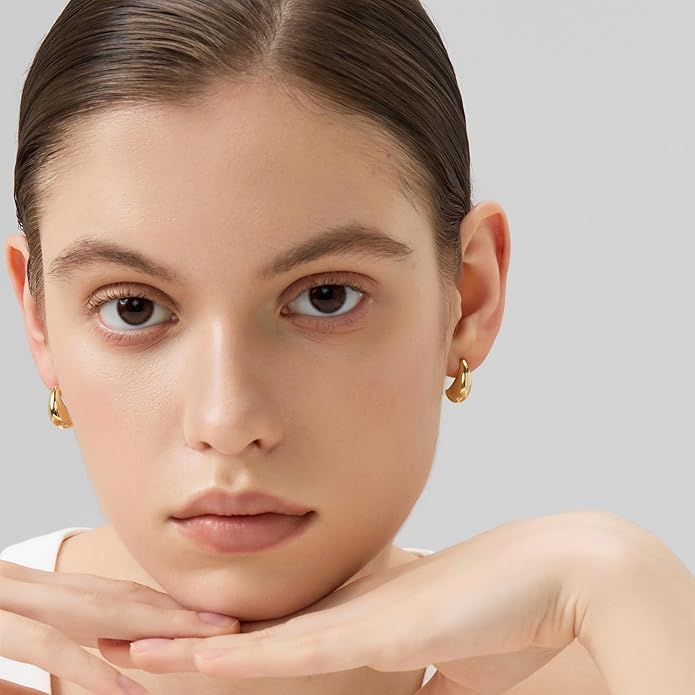 18K Gold Plated Huggie Hoop Earrings for Women, 925 Sterling Silver Post, Hypoallergenic Small Earrings