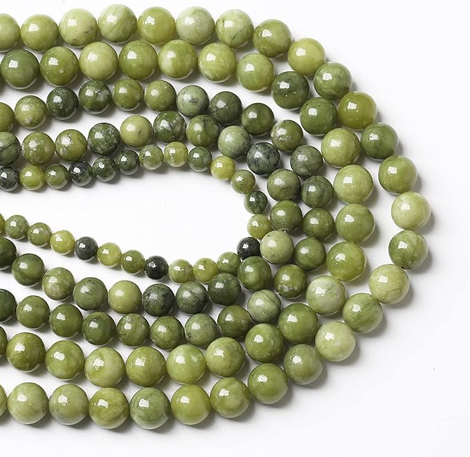 Natural Chinese Green Jade Beads Gemstone Round Loose Beads for Jewelry Making DIY Bracelet Necklace 6mm 60pcs 15" Inch
