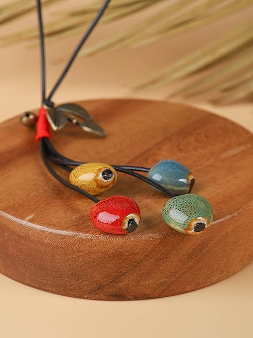 MINACHI Vintage Bohemian Leaf Charm Colorful Ceramic Bead Long Y Necklace, Boho Jewelry Gift for Women