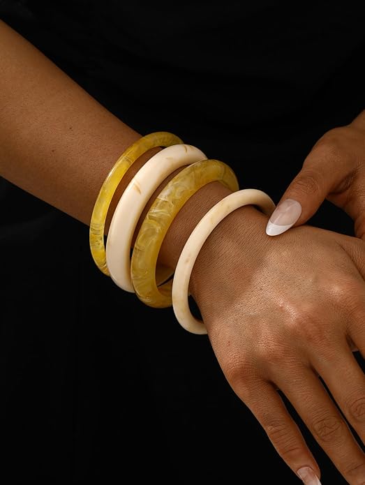 ÌF ME Acrylic Bangles Bracelets for Women, Irregular Acrylic Resin Chunky Bracelets Geometric Fashions Thick Statement bangle Set