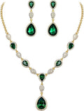 EleQueen Women's Cubic Zirconia Teardrop Y-Necklaces Dangle Earrings Jewelry Sets for Brides Bridesmaids