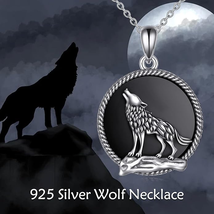 YFN Wolf Necklace Gifts for Men Women Sterling Silver Opal Moon Wolfs Jewelry Birthday 18+2"