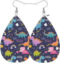 Dinosaur Leather Earrings For Women Cartoon Jungle Dinosaurs Rainbow Pattern Lightweight Water Drop Earrings Fashion Jewelry Teardrop Earrings For Friends