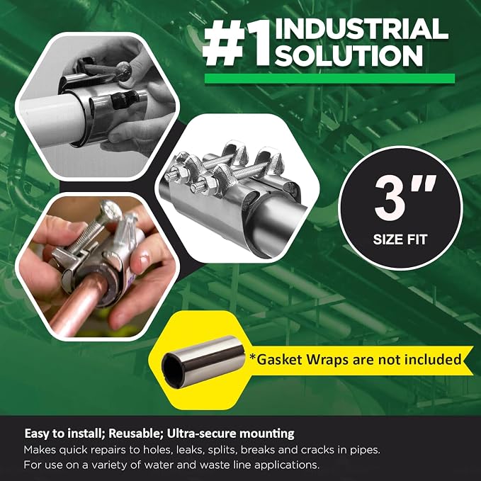HIGHCRAFT 60300TTSD-5, Single Pipe Repair Clamp 3'', Double Bolt, 6” Long - Image 4
