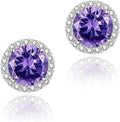 YOMELA Cubic Zirconia Earrings Studs, Halo CZ Birthstone Simulated Diamond Stud Earrings for Women